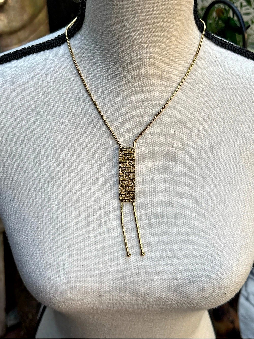 Vintage Christian Dior Monogram Oblique Trotter Rectangle Plaque Lariat Necklace